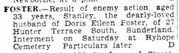 Stanley Foster death announcement 1941