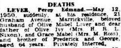 Death Notice-Percy Edmund Lever