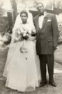A young couple photographed on their wedding day in Birmingham in the early 1960s